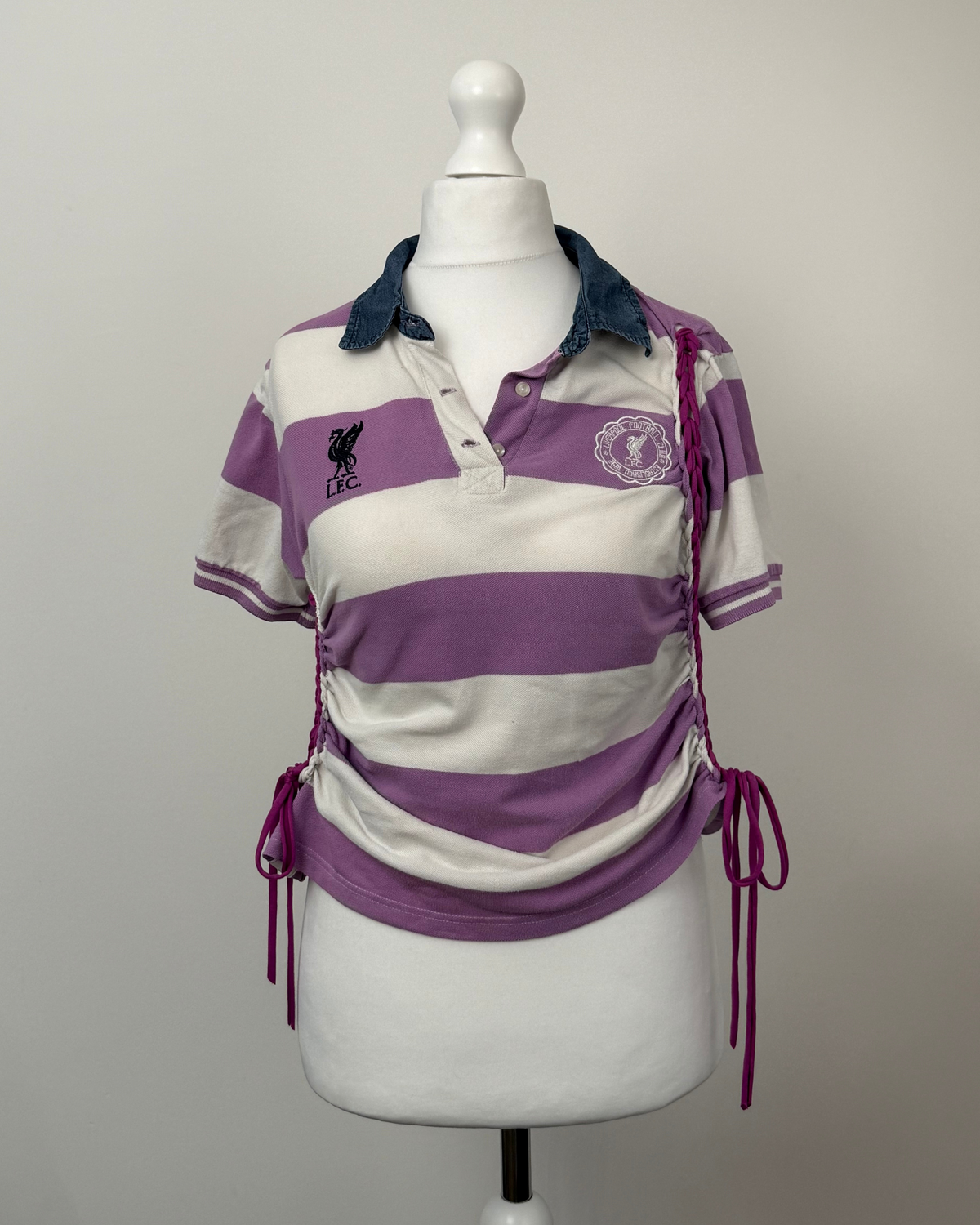 Purple Striped Laddered Lace Polo