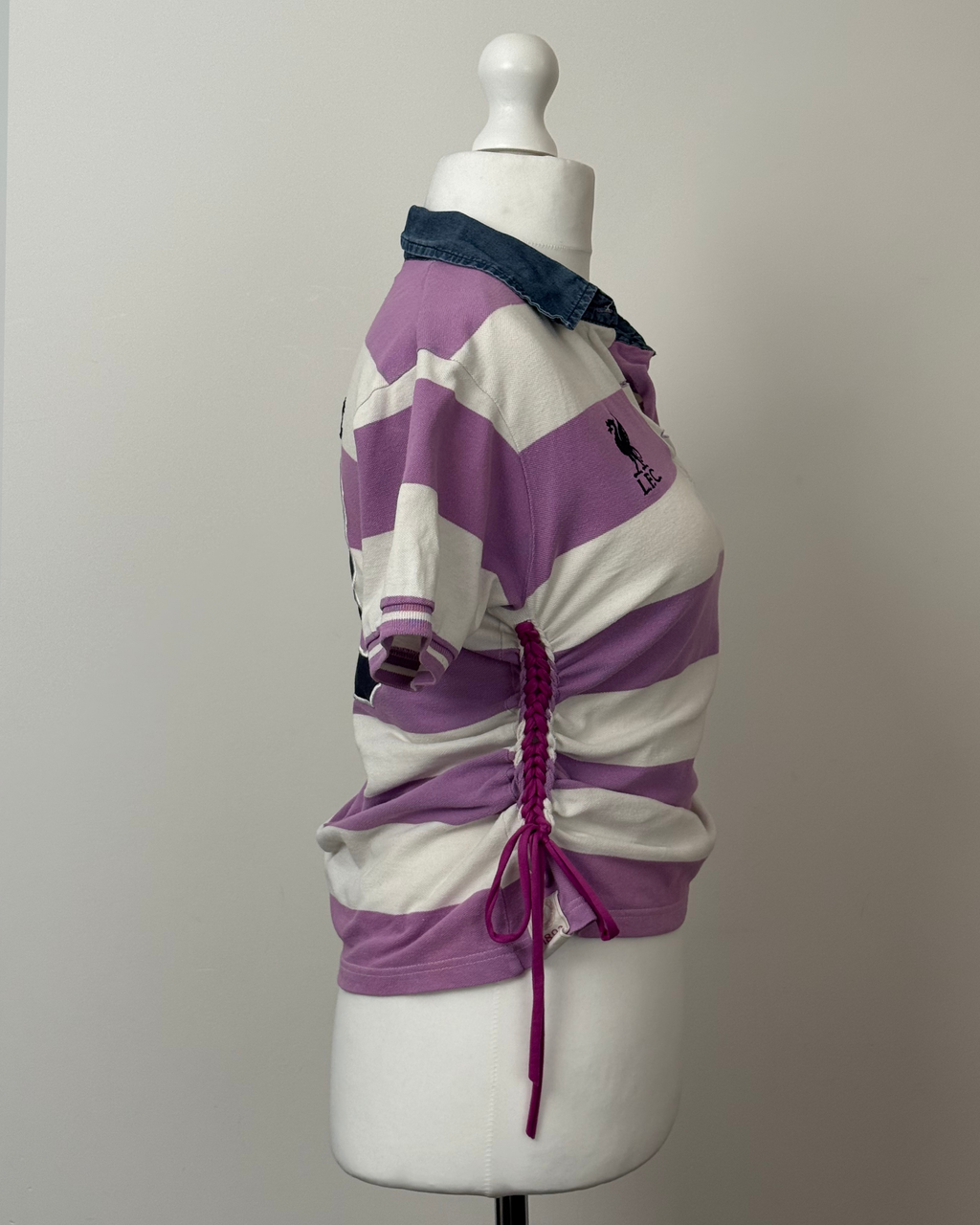 Purple Striped Laddered Lace Polo