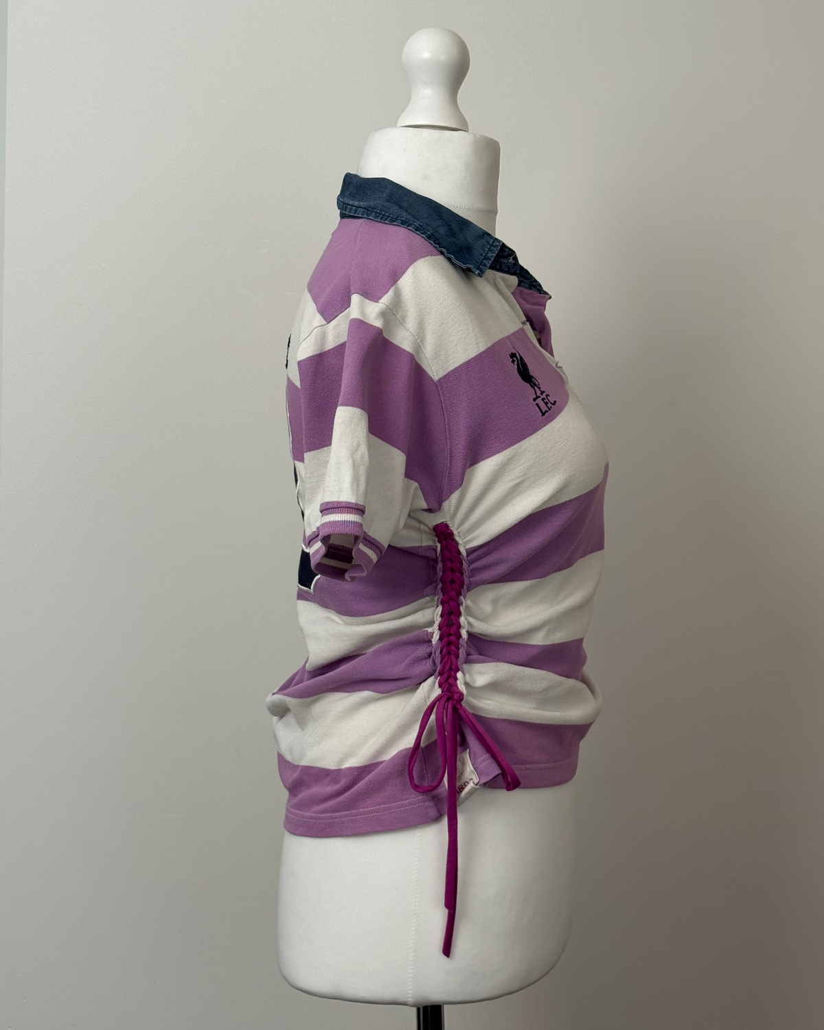 Purple Striped Laddered Lace Polo