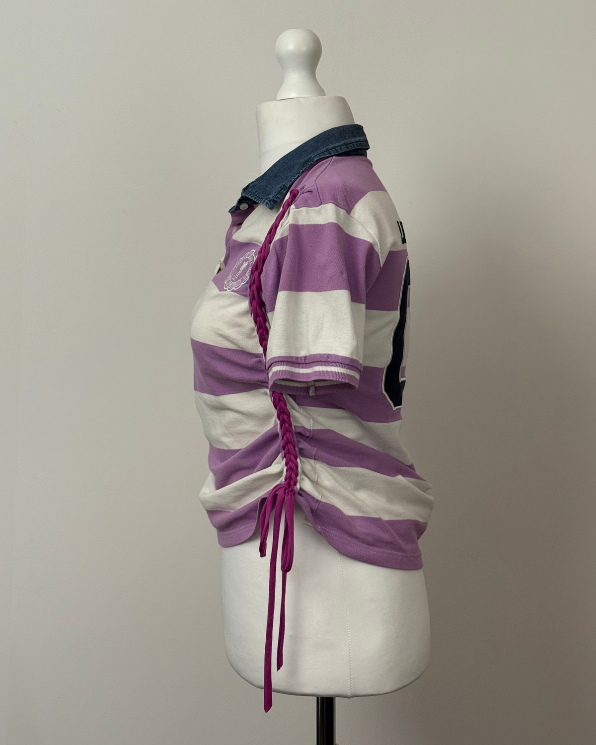 Purple Striped Laddered Lace Polo